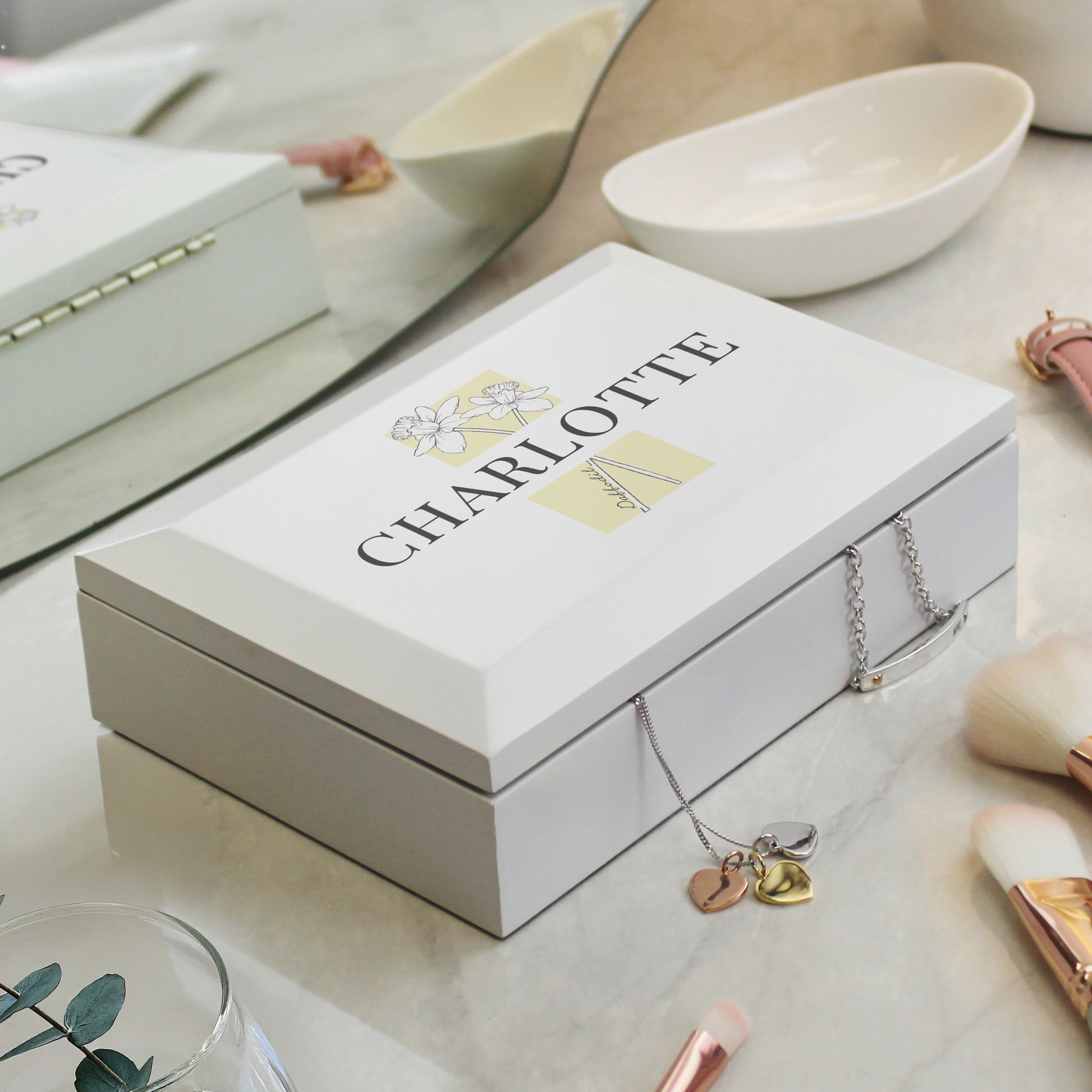 Personalised Birth Flower Wooden Jewellery Box from Heartfelt Gifts