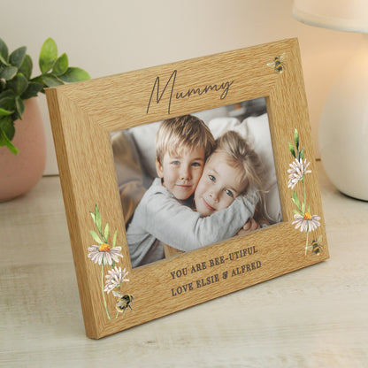Personalised Floral Bee 6x4 Oak Finish Photo Frame from Heartfelt Gifts