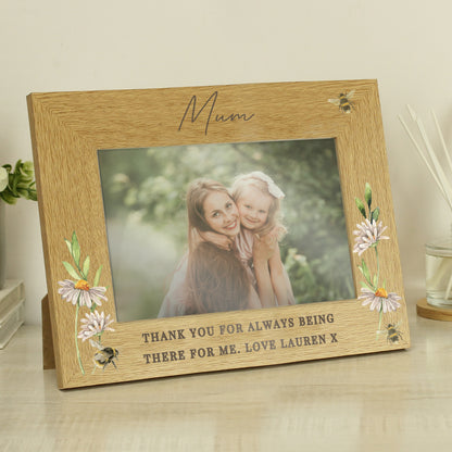 Personalised Floral Bee 6x4 Oak Finish Photo Frame - image 3