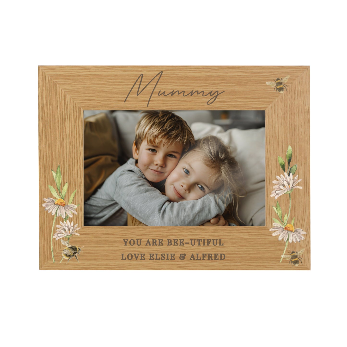 Personalised Floral Bee 6x4 Oak Finish Photo Frame - image 5