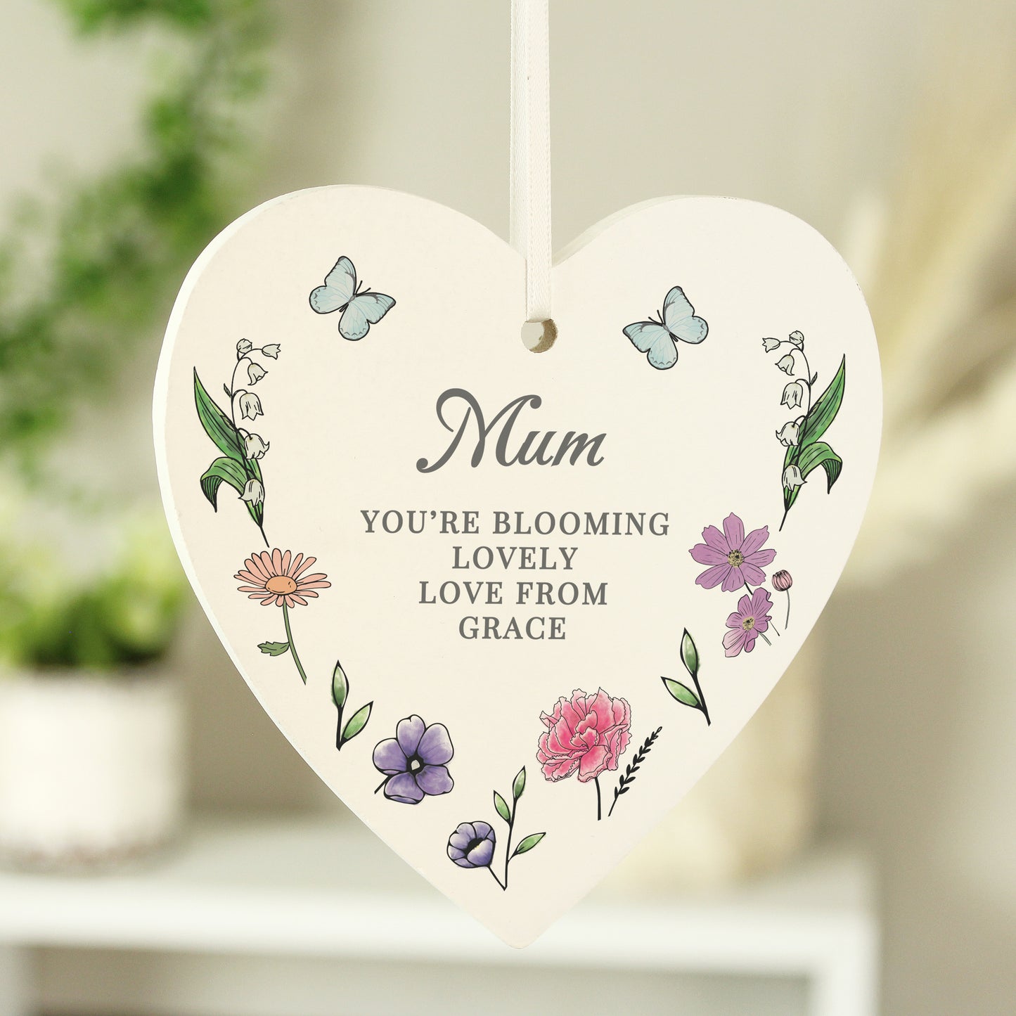 Personalised Wild Flowers Wooden Heart from Heartfelt Gifts