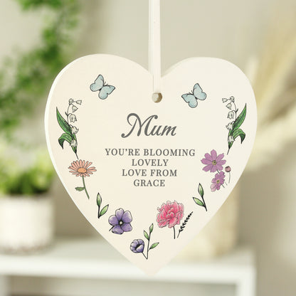 Personalised Wild Flowers Wooden Heart from Heartfelt Gifts
