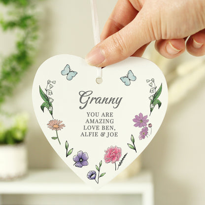 Personalised Wild Flowers Wooden Heart - image 2