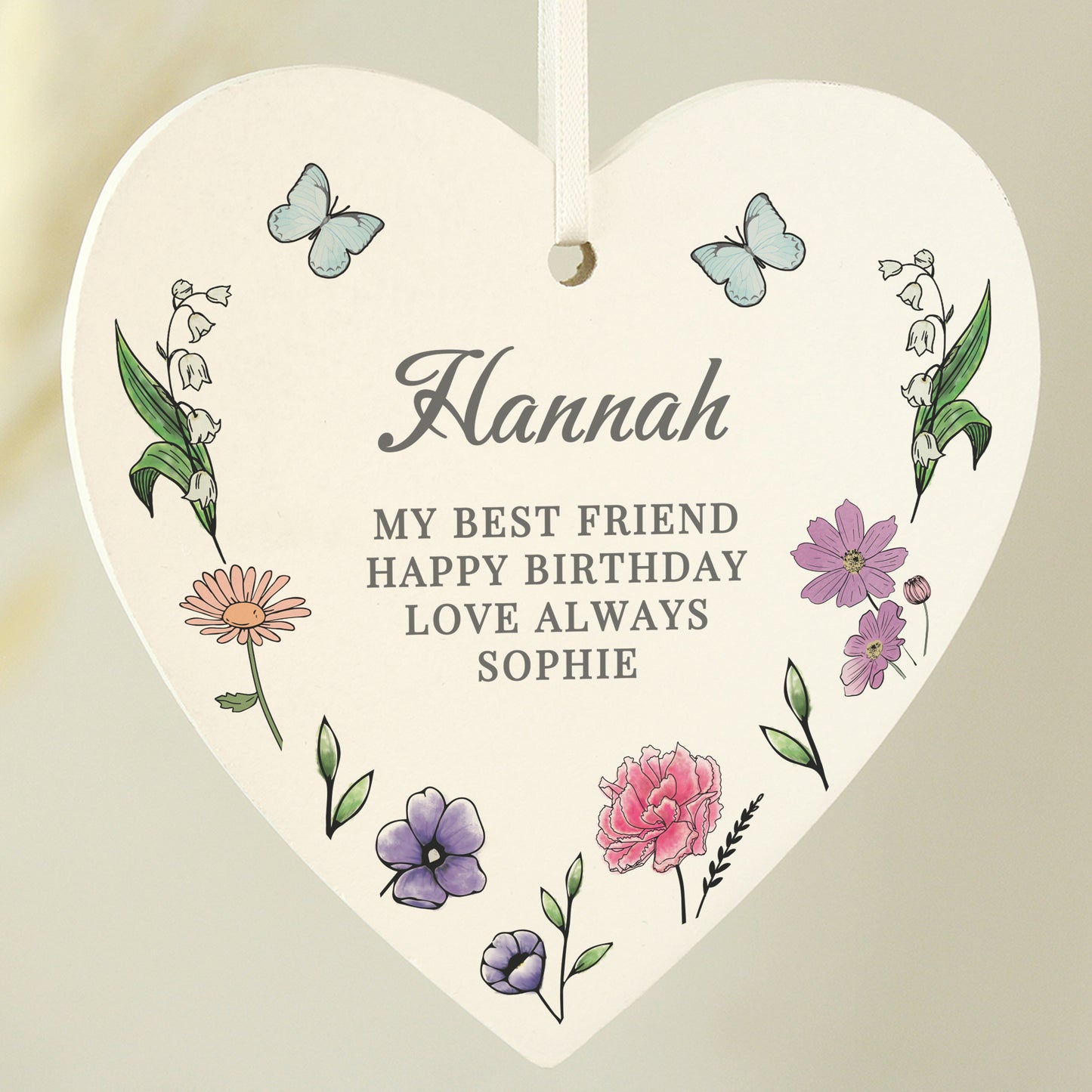 Personalised Wild Flowers Wooden Heart - image 3