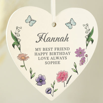 Personalised Wild Flowers Wooden Heart - image 3