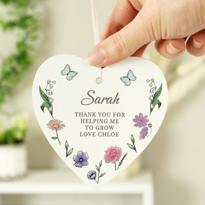 Personalised Wild Flowers Wooden Heart - image 4