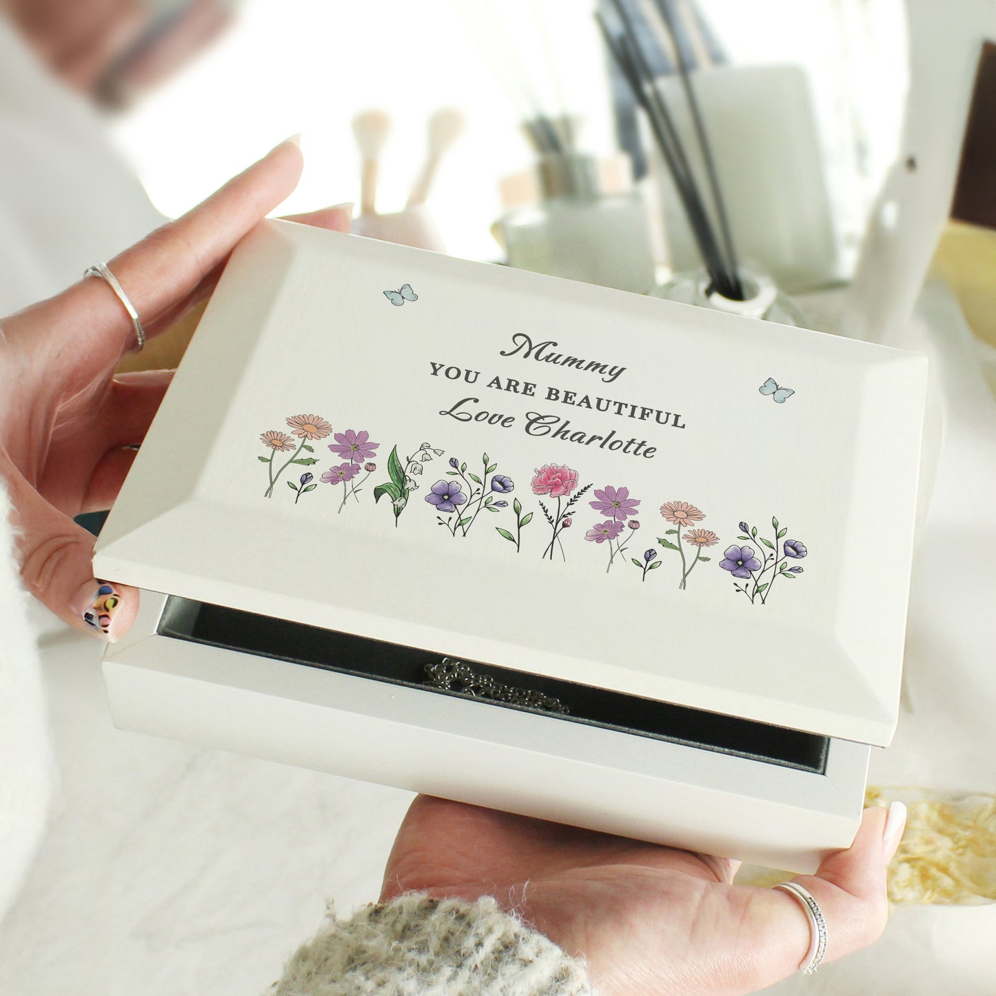 Personalised Wild Flowers Wooden Jewellery Box - image 2