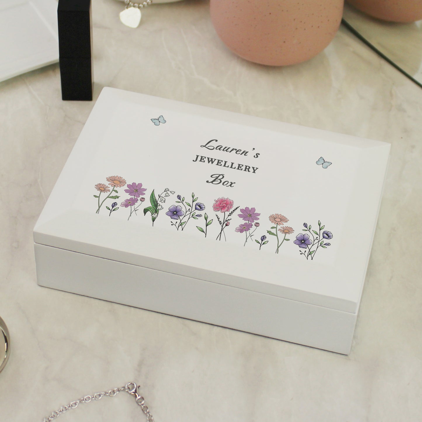 Personalised Wild Flowers Wooden Jewellery Box - image 3