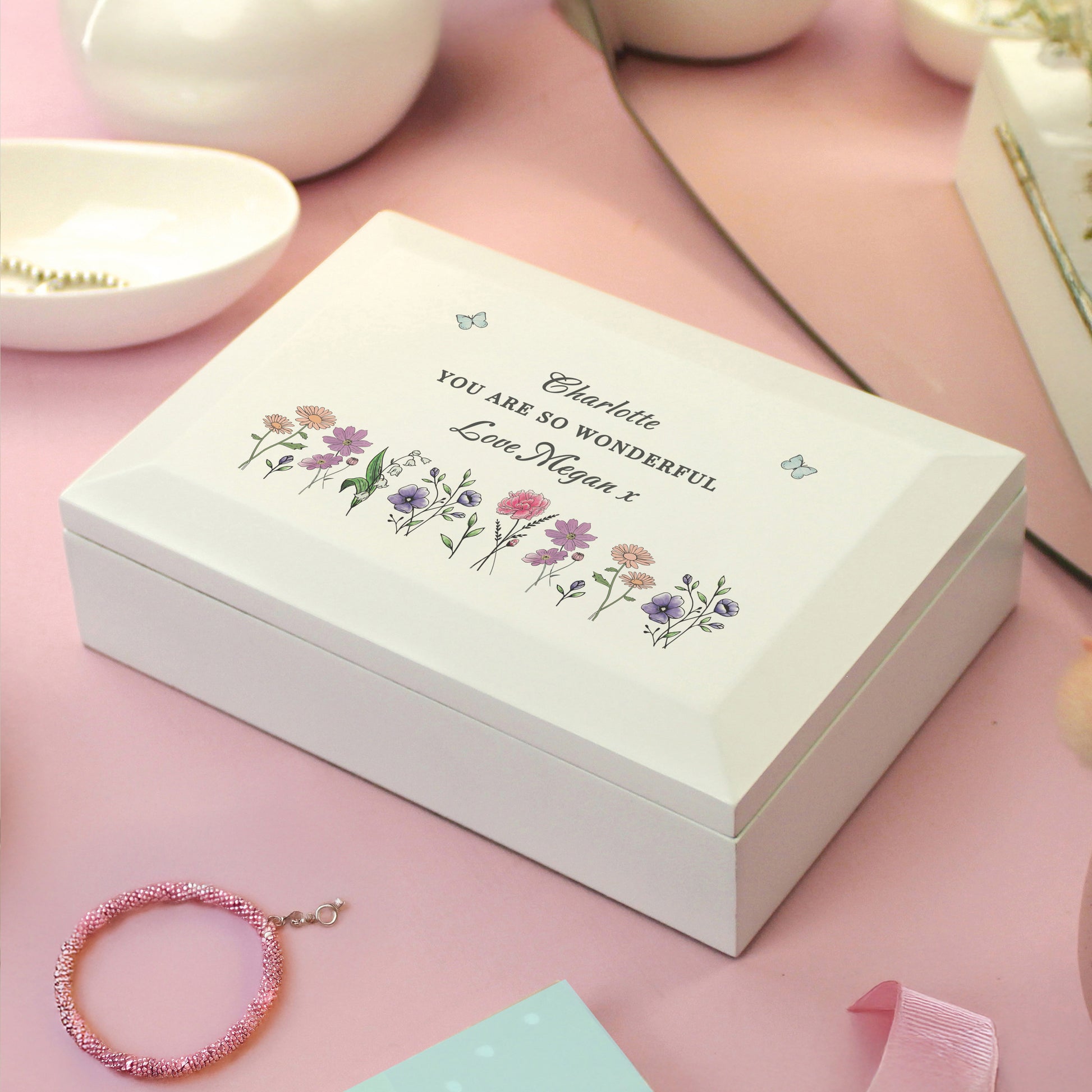 Personalised Wild Flowers Wooden Jewellery Box - image 4