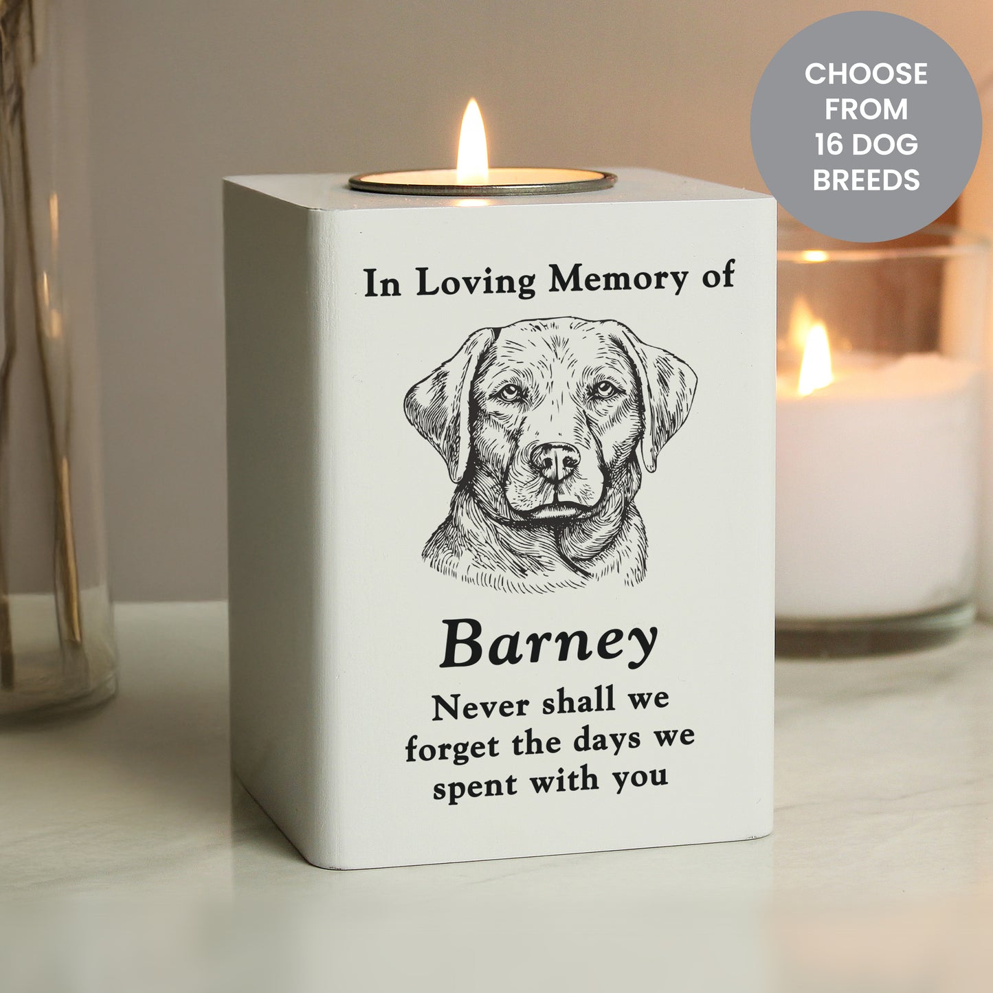 Personalised Dog Breed Memorial Tealight Holder from Heartfelt Gifts