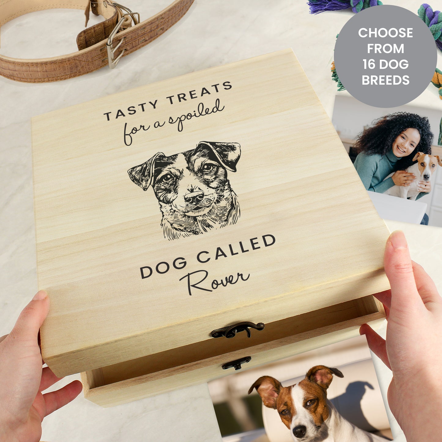 Personalised Dog Breed Wooden Storage Box from Heartfelt Gifts