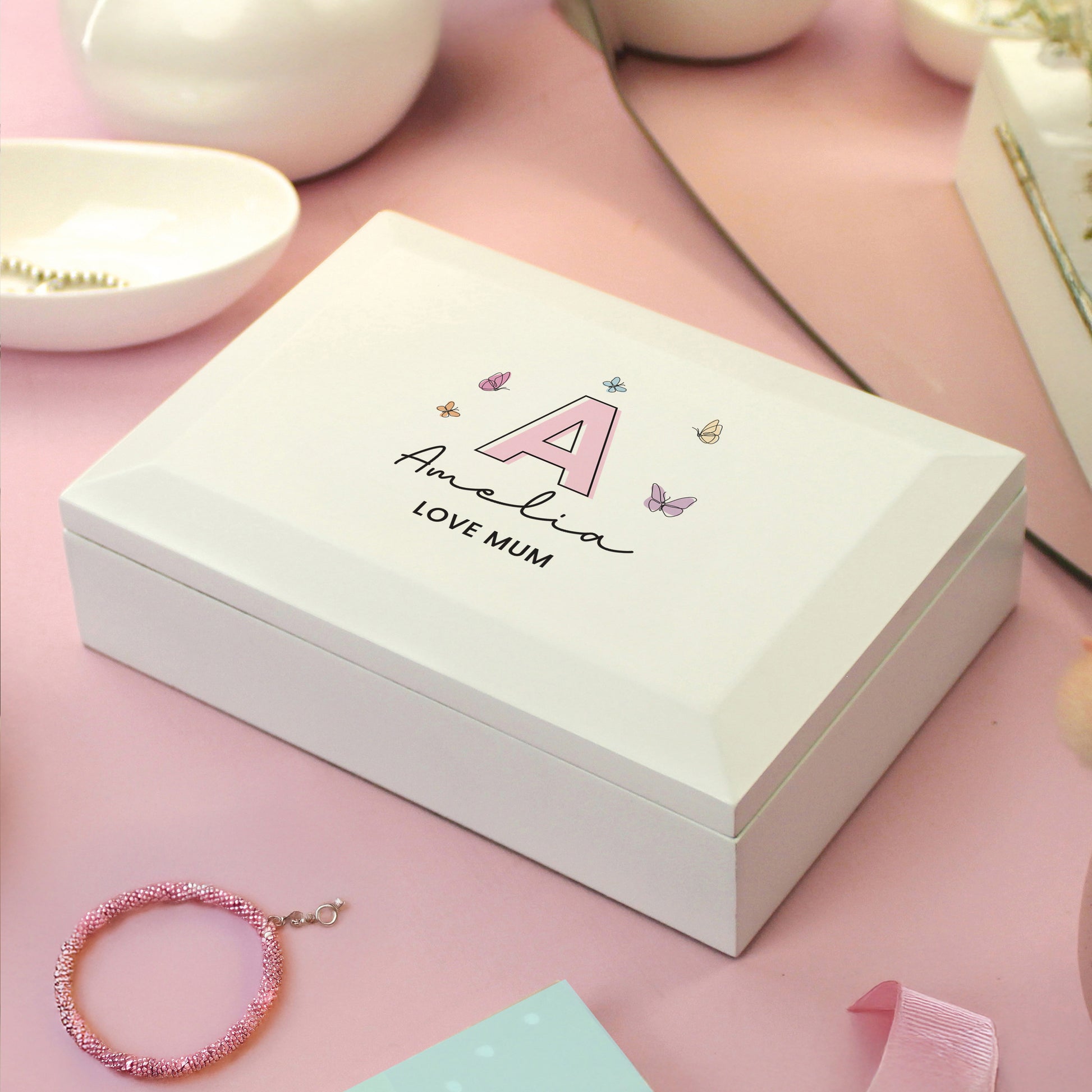 Personalised Butterfly Initial Wooden Jewellery Box - image 3