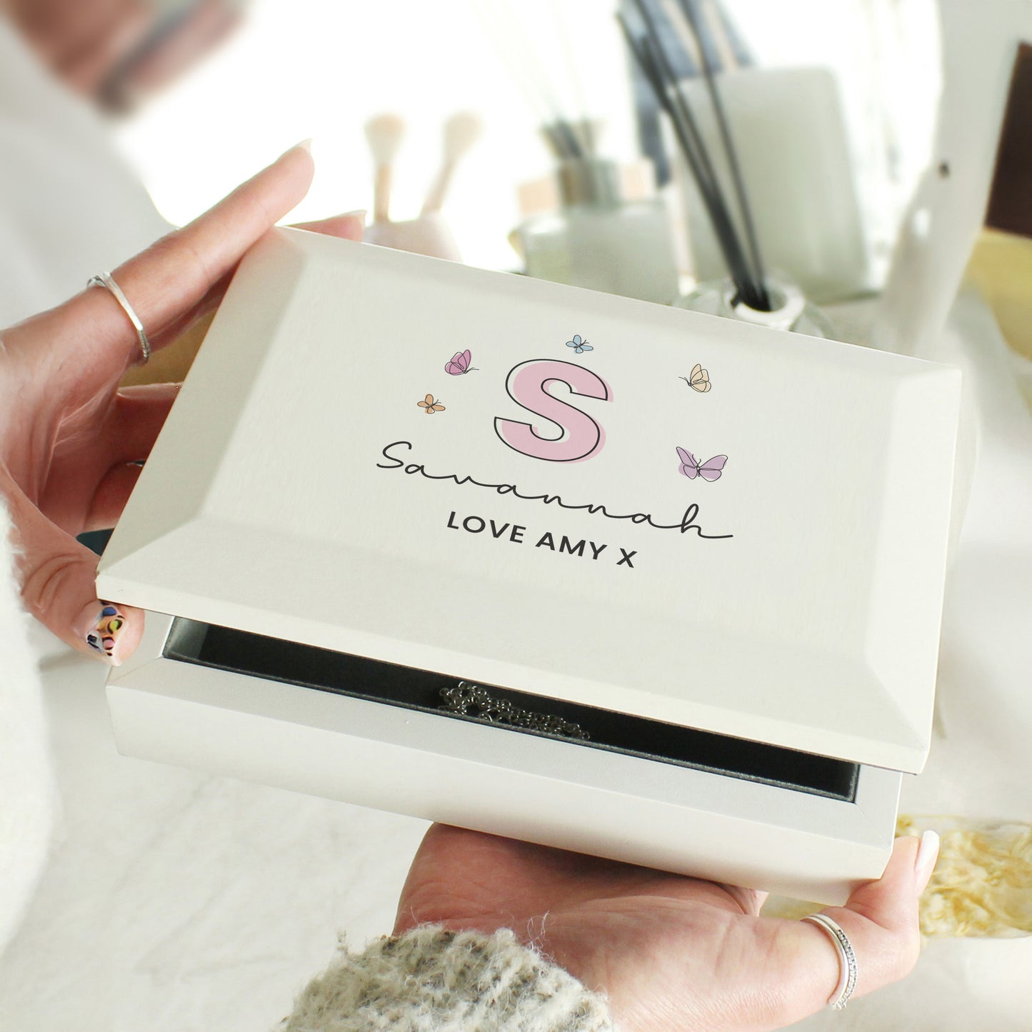 Personalised Butterfly Initial Wooden Jewellery Box - image 4