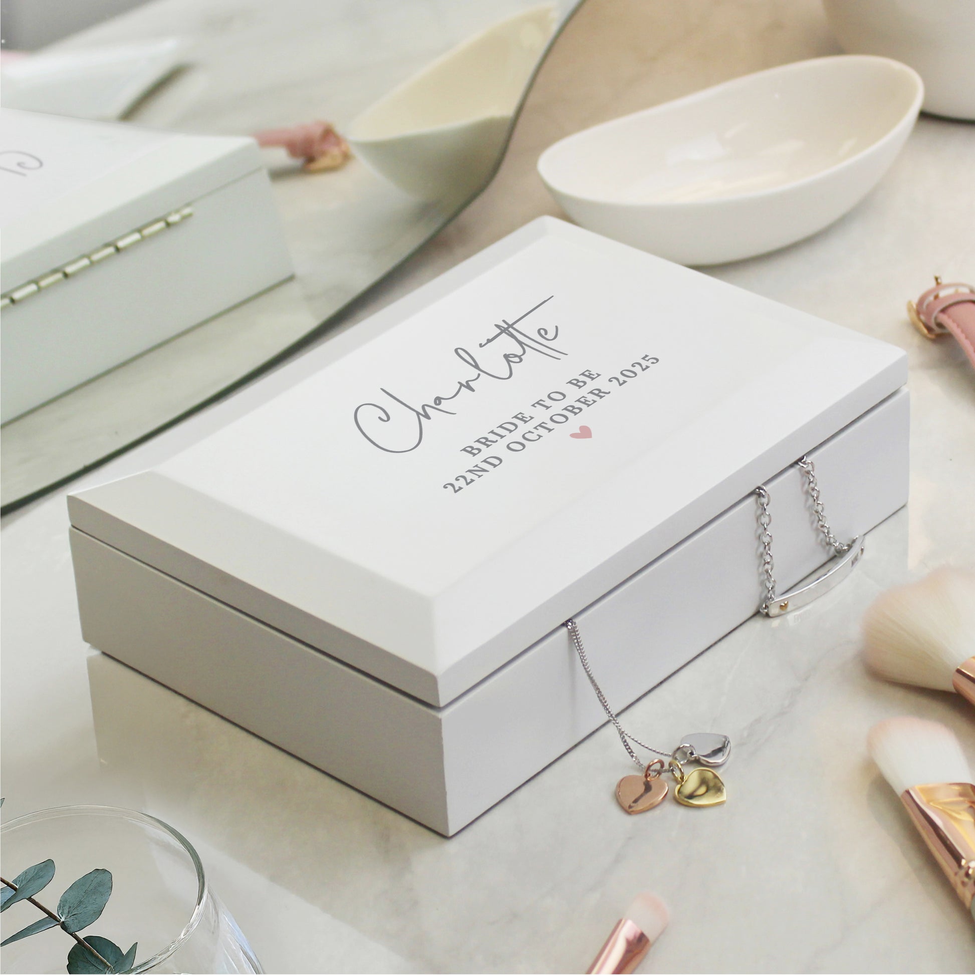 Personalised White Wooden Jewellery Box from Heartfelt Gifts