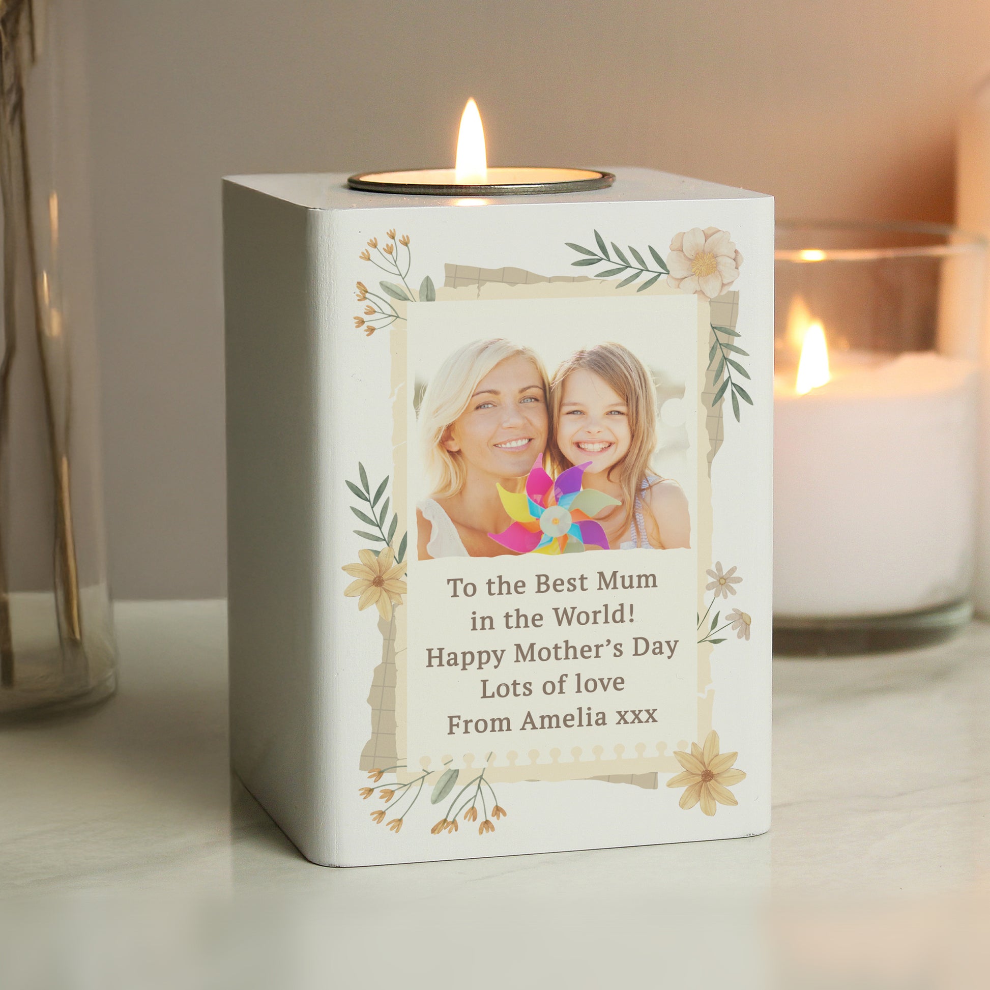 Personalised Wild Flowers Photo Upload Tealight Holder from Heartfelt Gifts