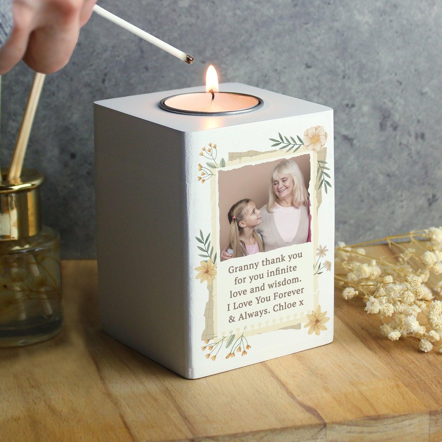 Personalised Wild Flowers Photo Upload Tealight Holder - image 2