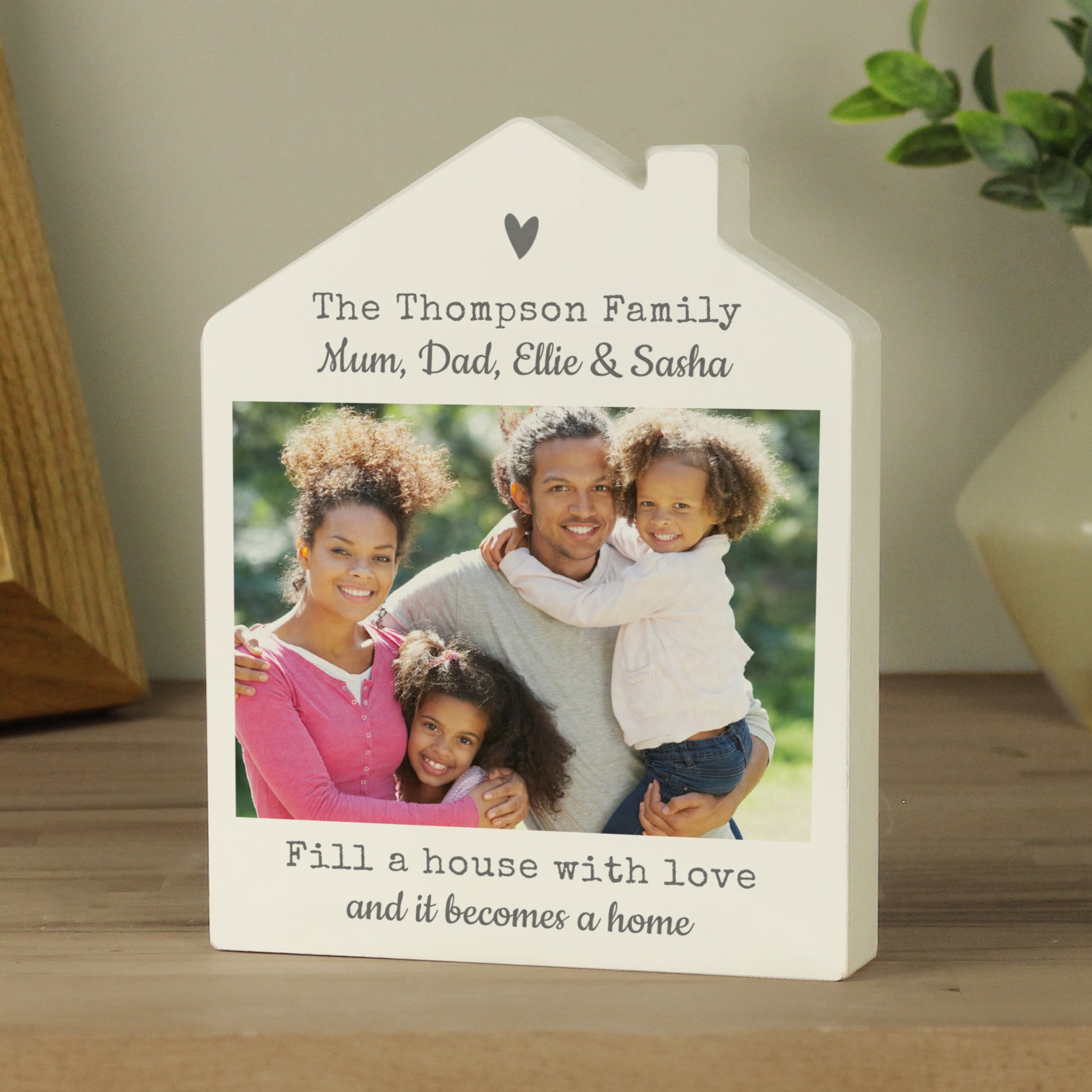 Personalised Grey Heart Photo Upload Wooden House Ornament from Heartfelt Gifts