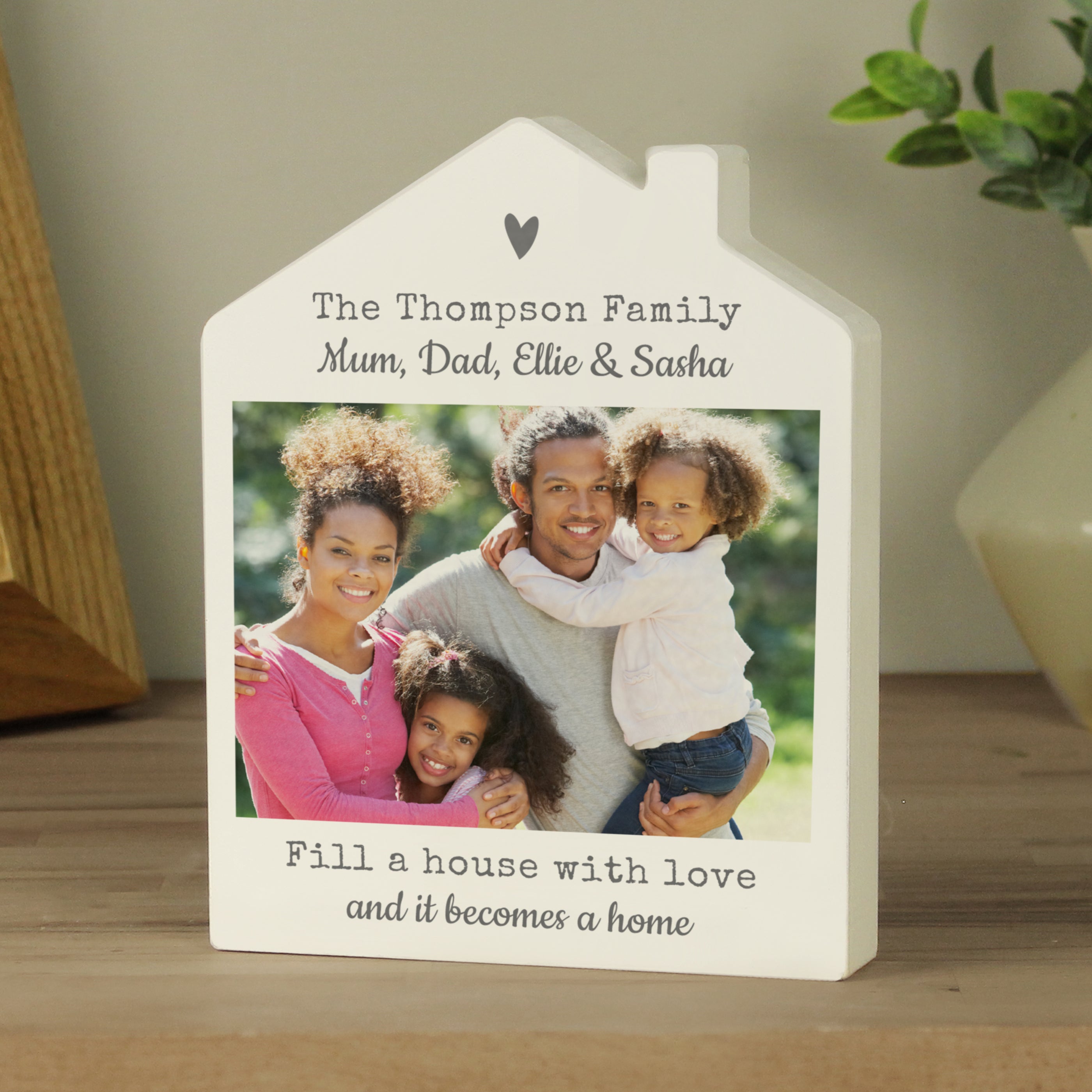 Personalised Grey Heart Photo Upload Wooden House Ornament from Heartfelt Gifts