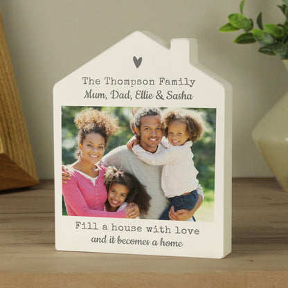 Personalised Grey Heart Photo Upload Wooden House Ornament from Heartfelt Gifts