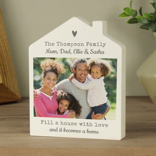 Personalised Grey Heart Photo Upload Wooden House Ornament from Heartfelt Gifts