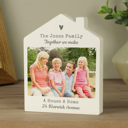 Personalised Grey Heart Photo Upload Wooden House Ornament - image 3