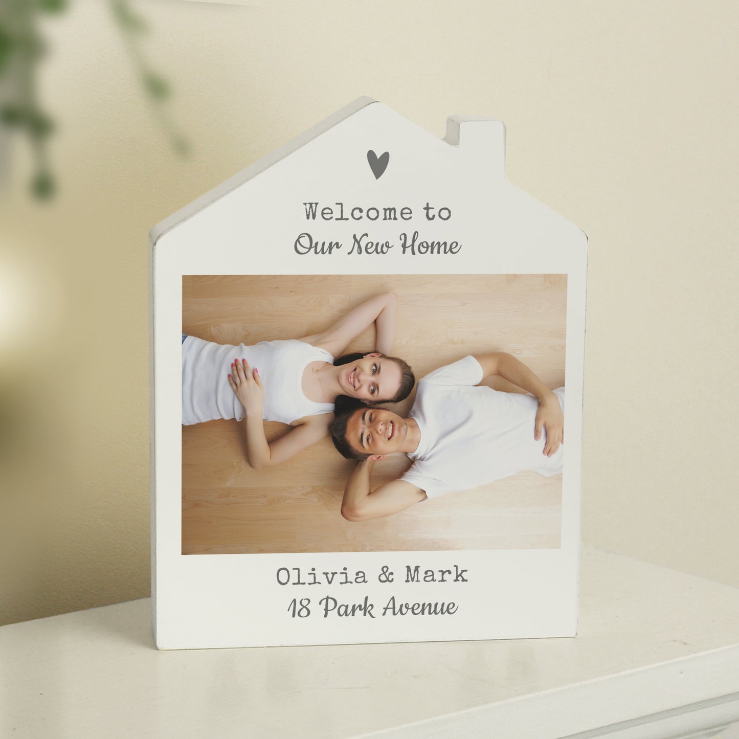 Personalised Grey Heart Photo Upload Wooden House Ornament - image 4
