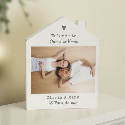 Personalised Grey Heart Photo Upload Wooden House Ornament - image 4