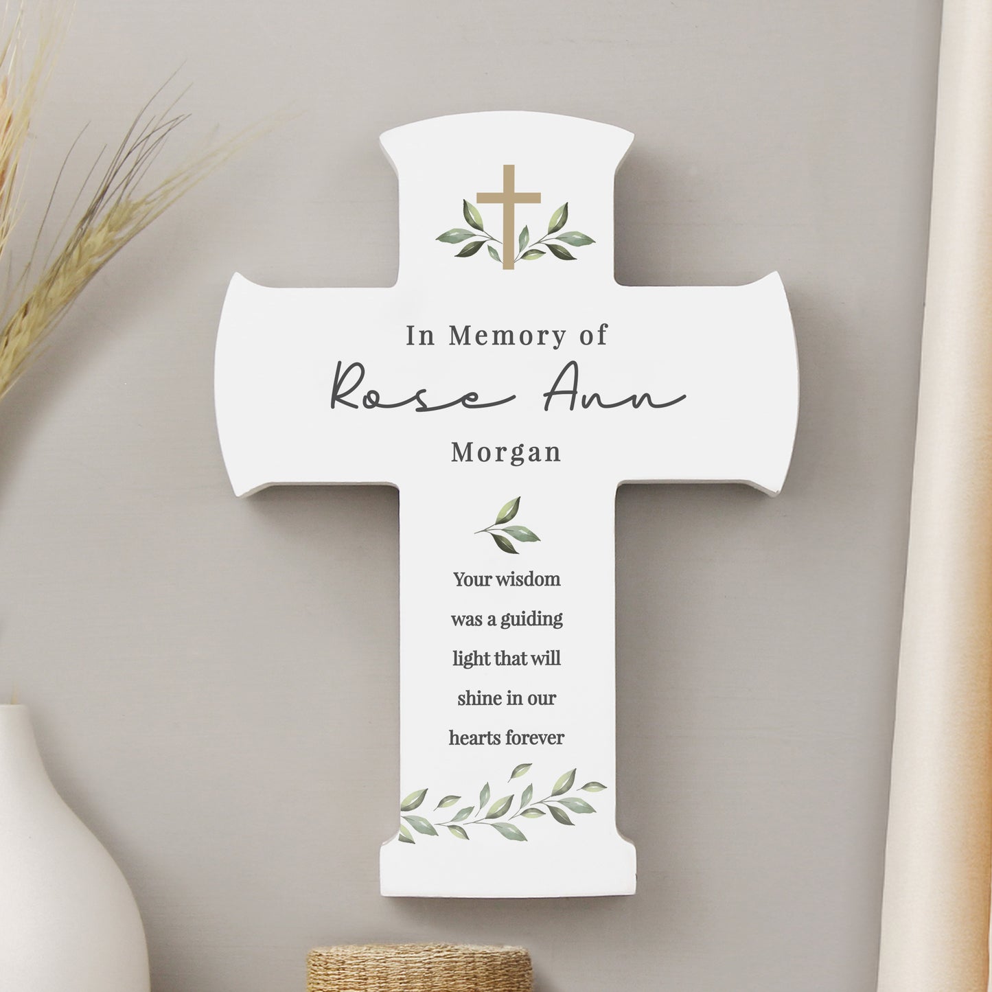 Personalised Botanical Cross Wooden Ornament - image 6