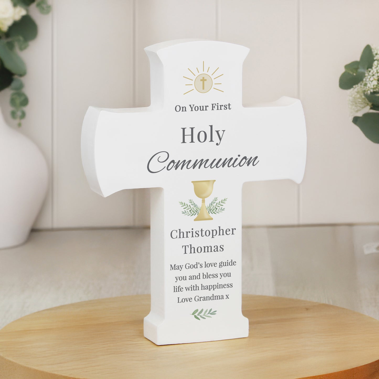 Personalised Holy Communion Cross Wooden Ornament from Heartfelt Gifts