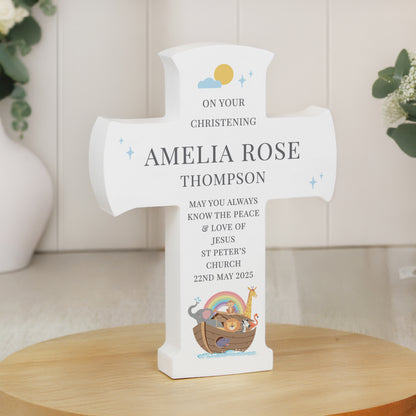 Personalised Noahs Ark Cross Wooden Ornament from Heartfelt Gifts
