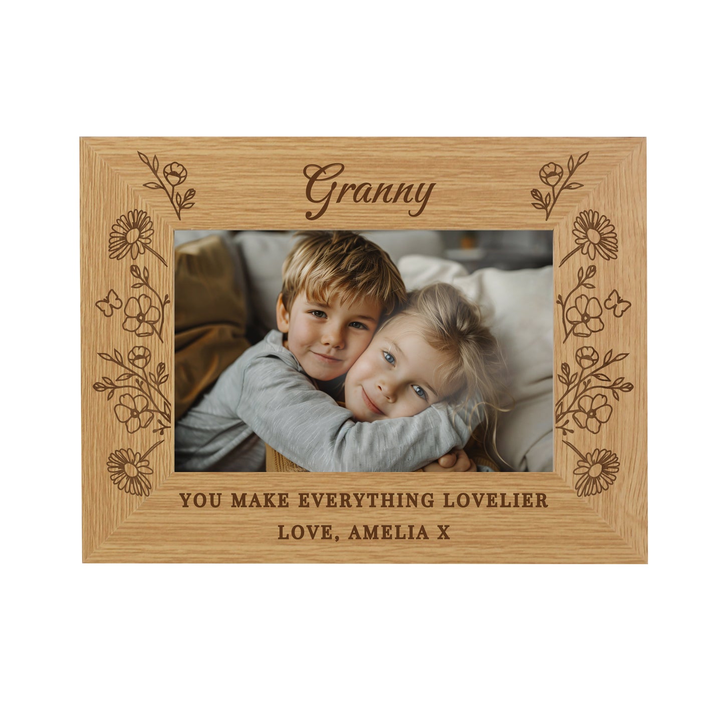 Personalised Wild Flowers 6x4 Oak Finish Photo Frame - image 5