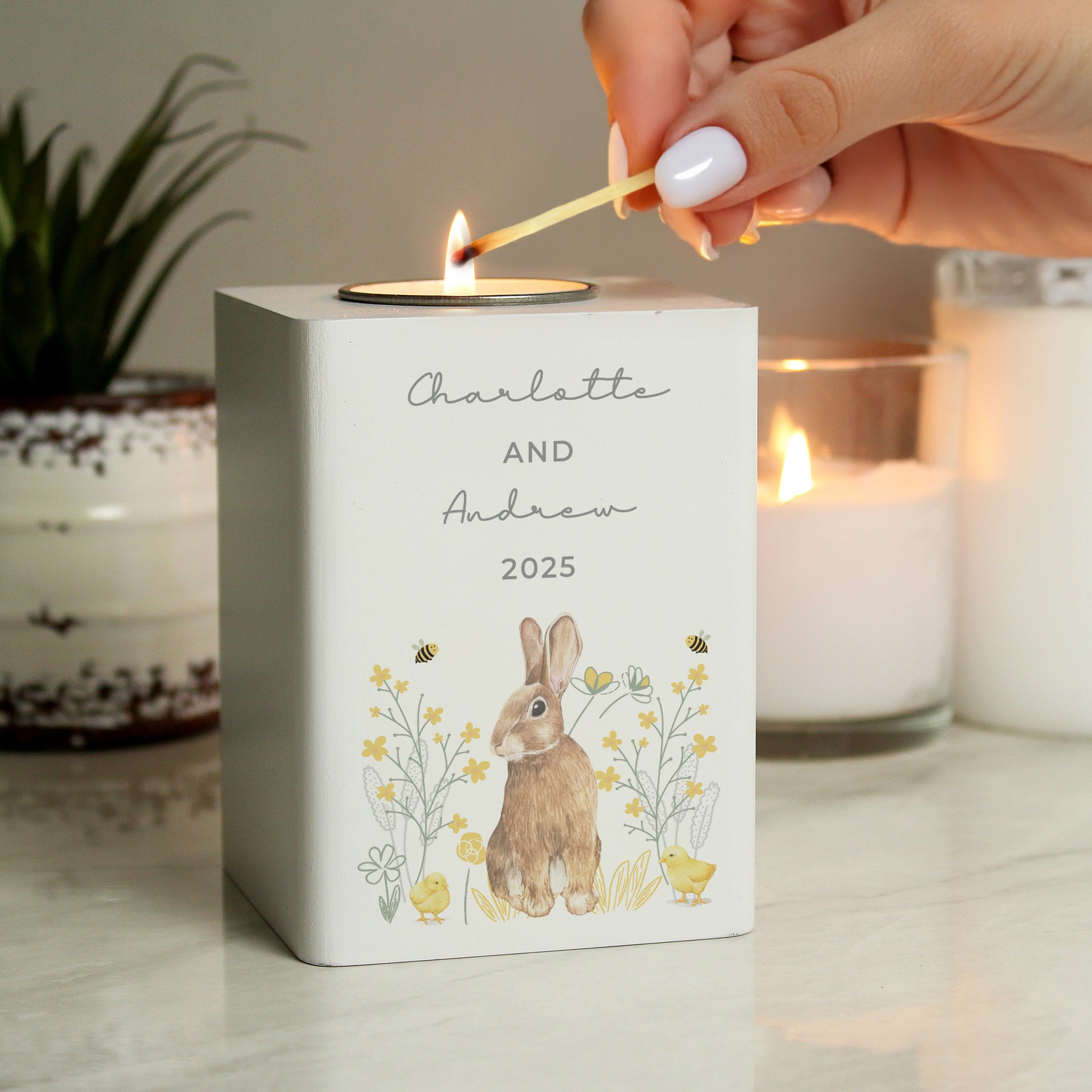 Personalised Spring Bunny Tealight Holder - image 2