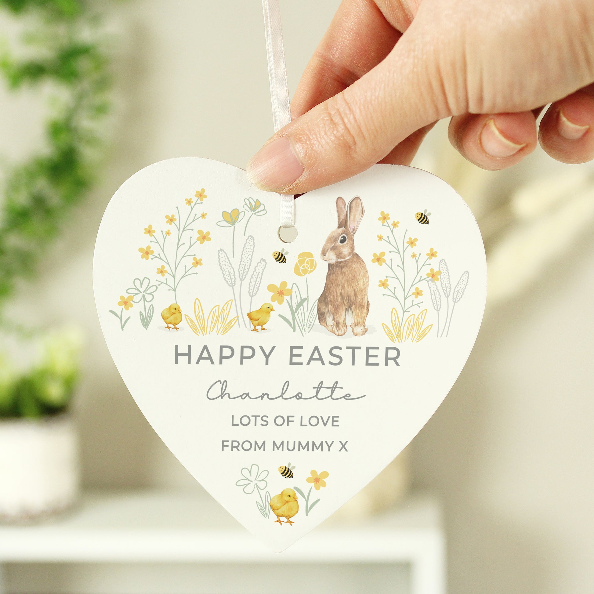 Personalised Spring Bunny Wooden Heart Ornament - image 2