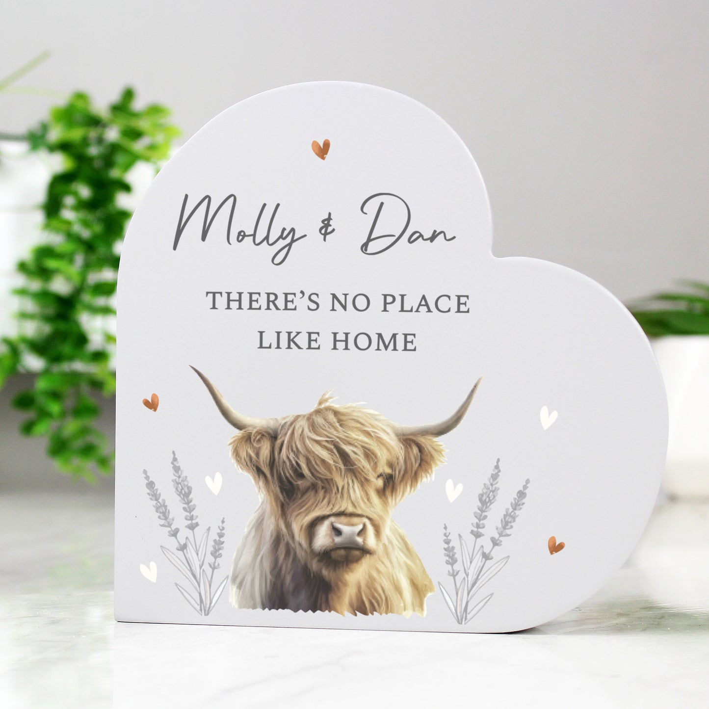 Personalised Highland Cow Wooden Heart Ornament – Rustic Home Gift