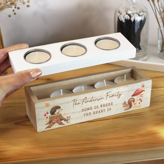 Personalised Autumn Triple Tea Light Box – Cosy Woodland Home Gift - image 2