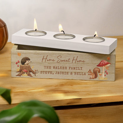 Personalised Autumn Triple Tea Light Box – Cosy Woodland Home Gift - image 3