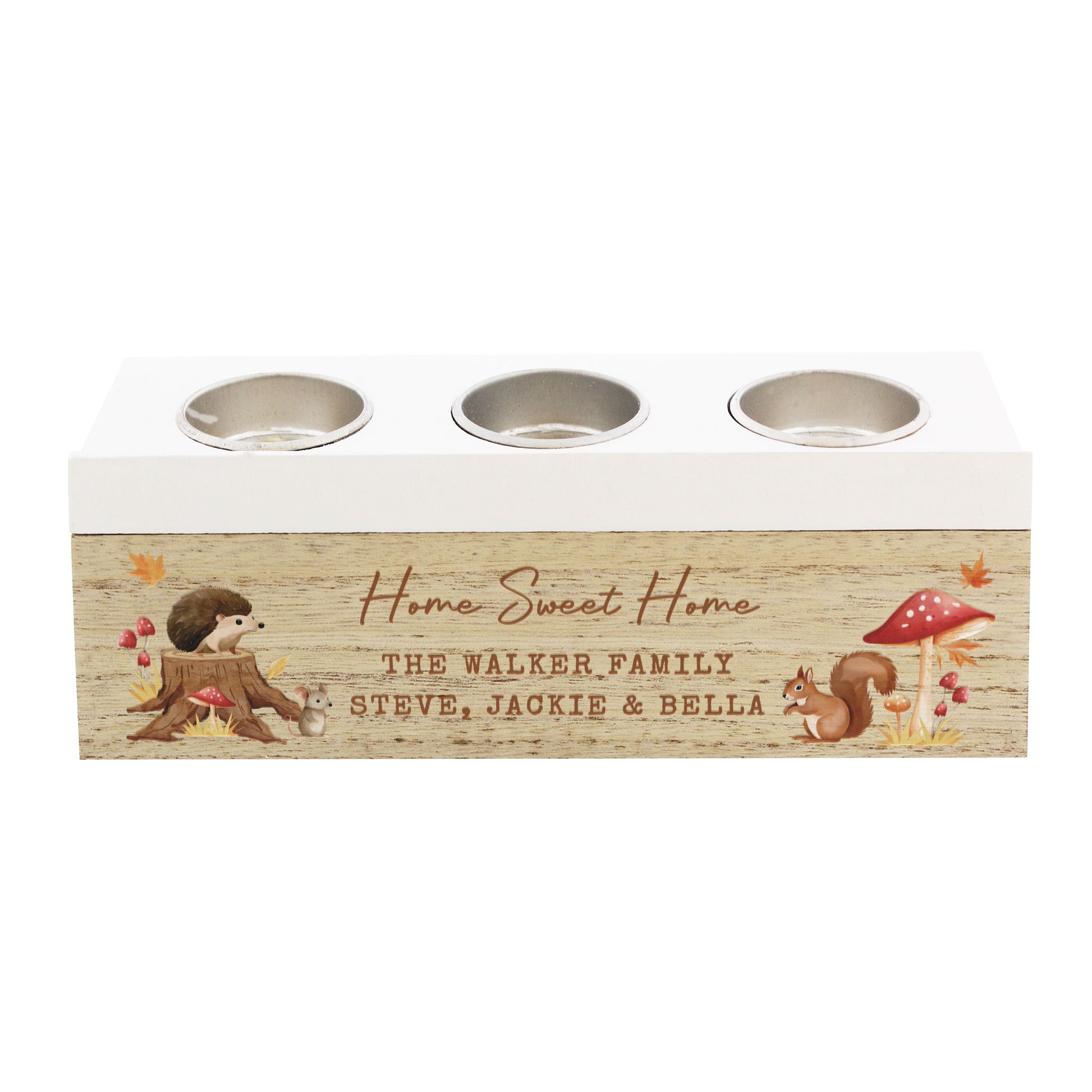 Personalised Autumn Triple Tea Light Box – Cosy Woodland Home Gift - image 4