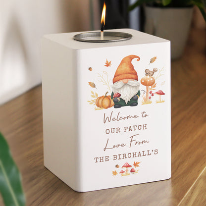 Personalised Autumn Gonk Wooden Tealight Holder – Cosy Home Seasonal Gift