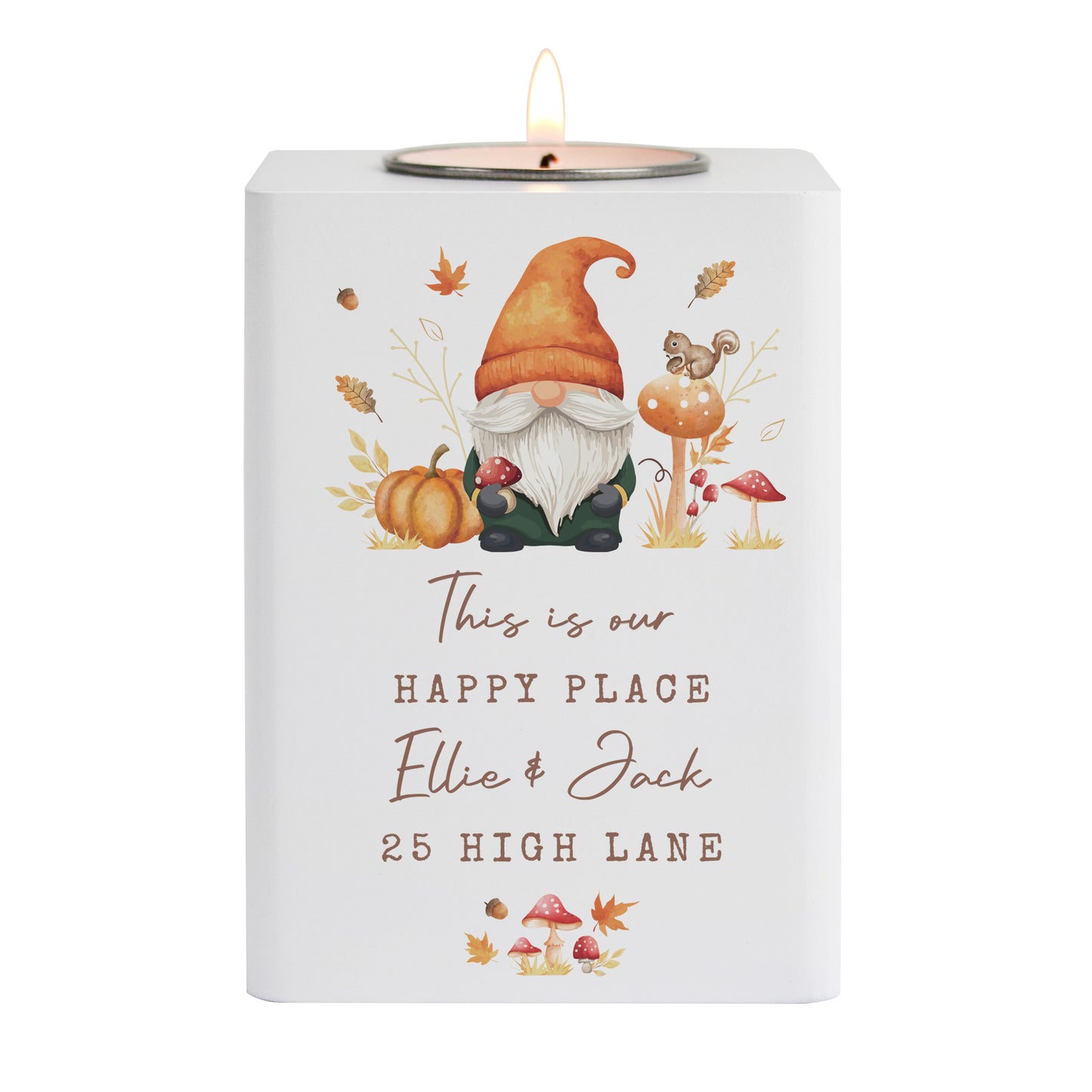 Personalised Autumn Gonk Wooden Tealight Holder – Cosy Home Seasonal Gift - image 4