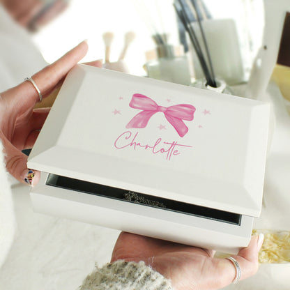 Personalised Bow Wooden Jewellery Box – Birthday Valentine's Gift for Her - image 2