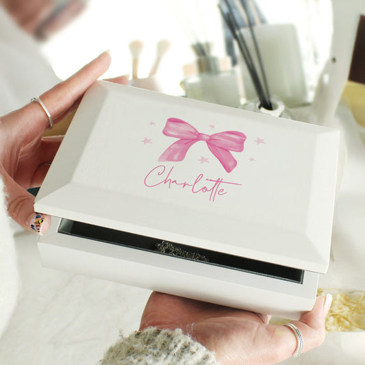 Personalised Bow Wooden Jewellery Box – Birthday Valentine's Gift for Her - image 2