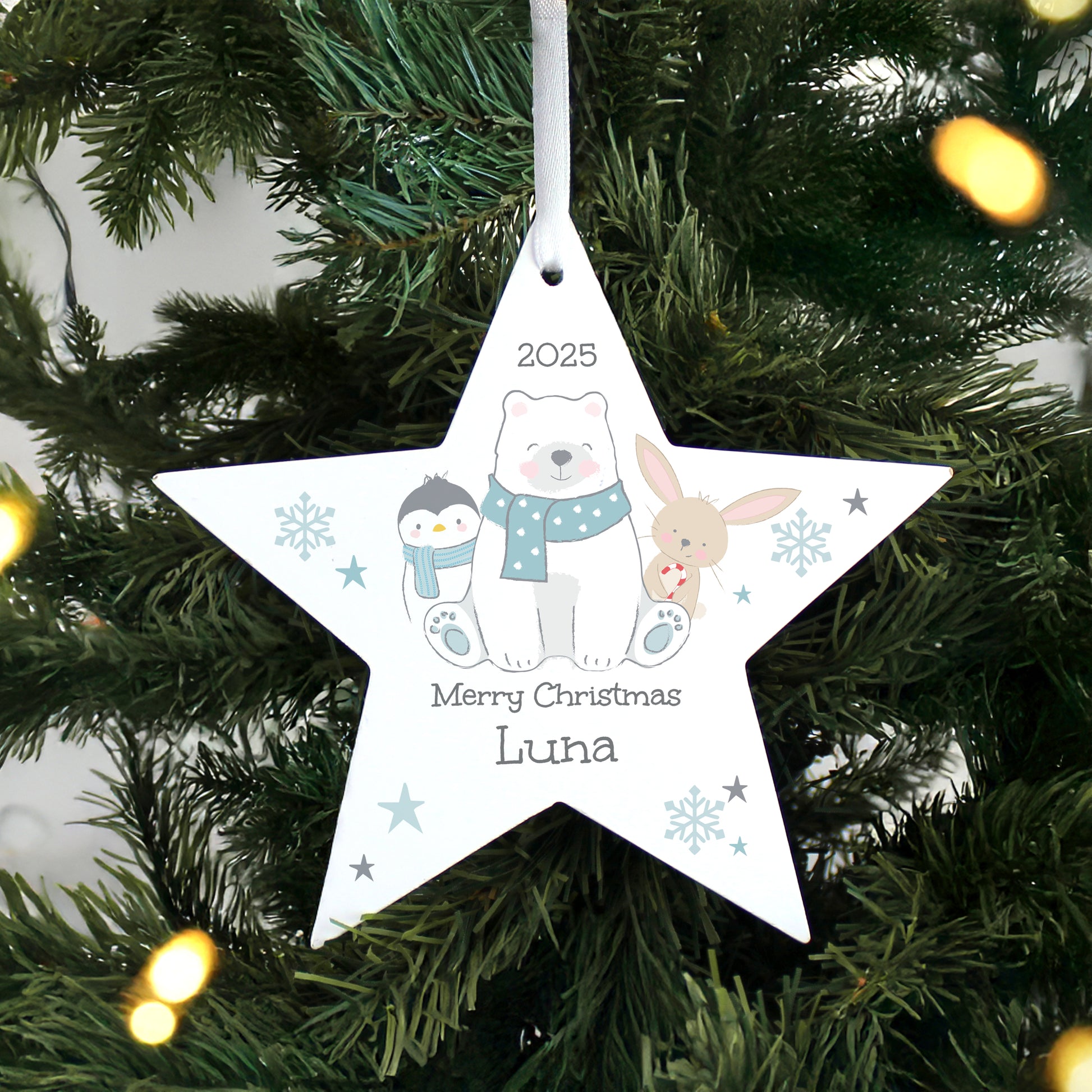 Personalised Polar Bear Christmas Wooden Star Ornament – Children's Gift - image 2