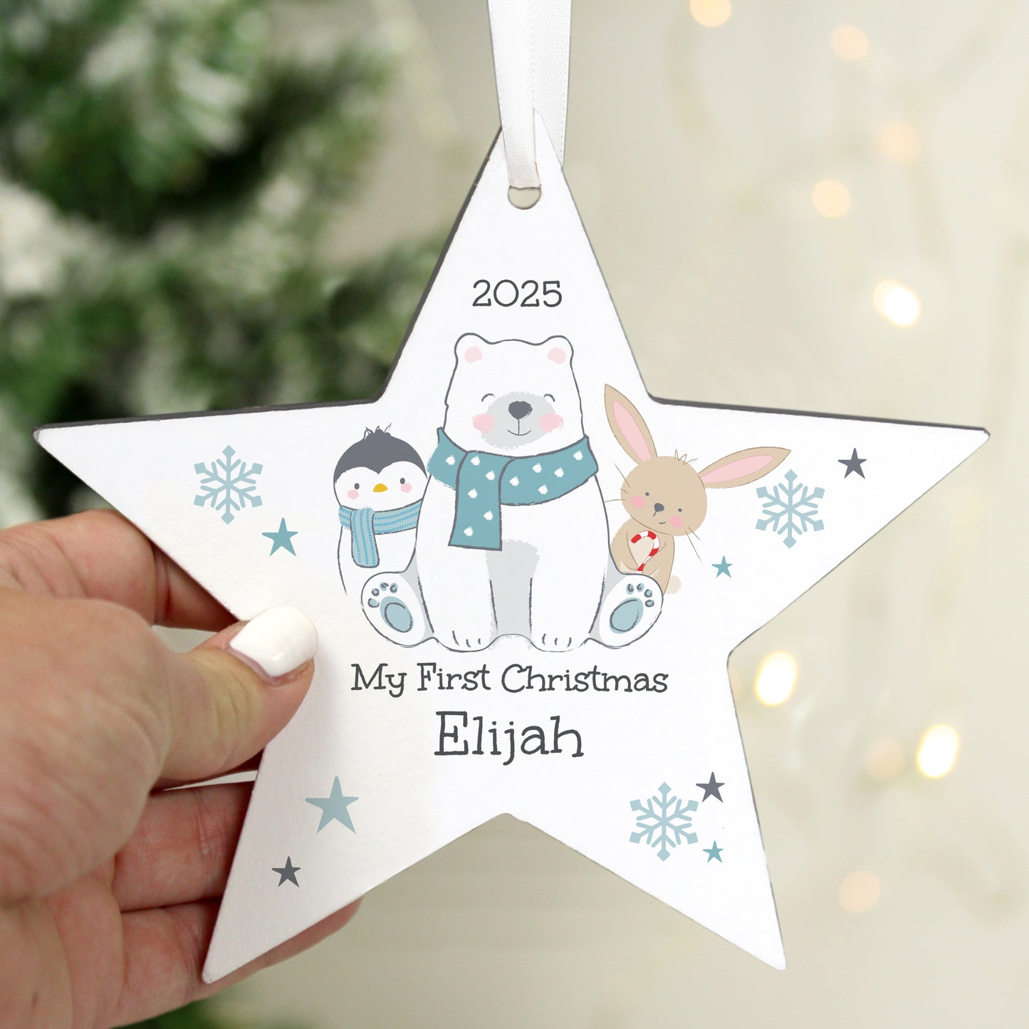 Personalised Polar Bear Christmas Wooden Star Ornament – Children's Gift - image 3