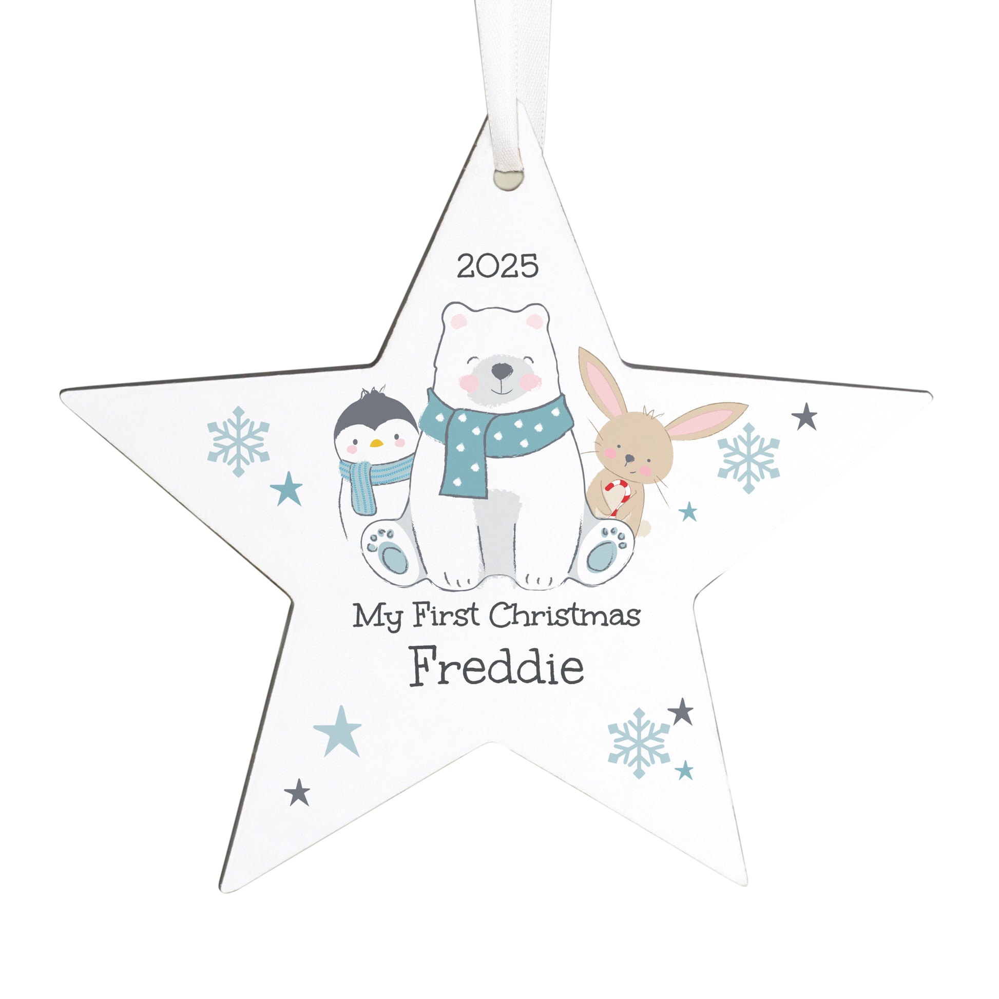 Personalised Polar Bear Christmas Wooden Star Ornament – Children's Gift - image 4