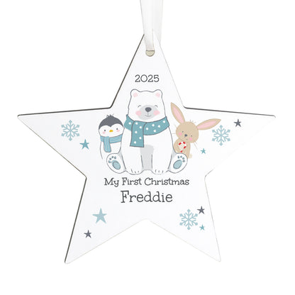 Personalised Polar Bear Christmas Wooden Star Ornament – Children's Gift - image 4