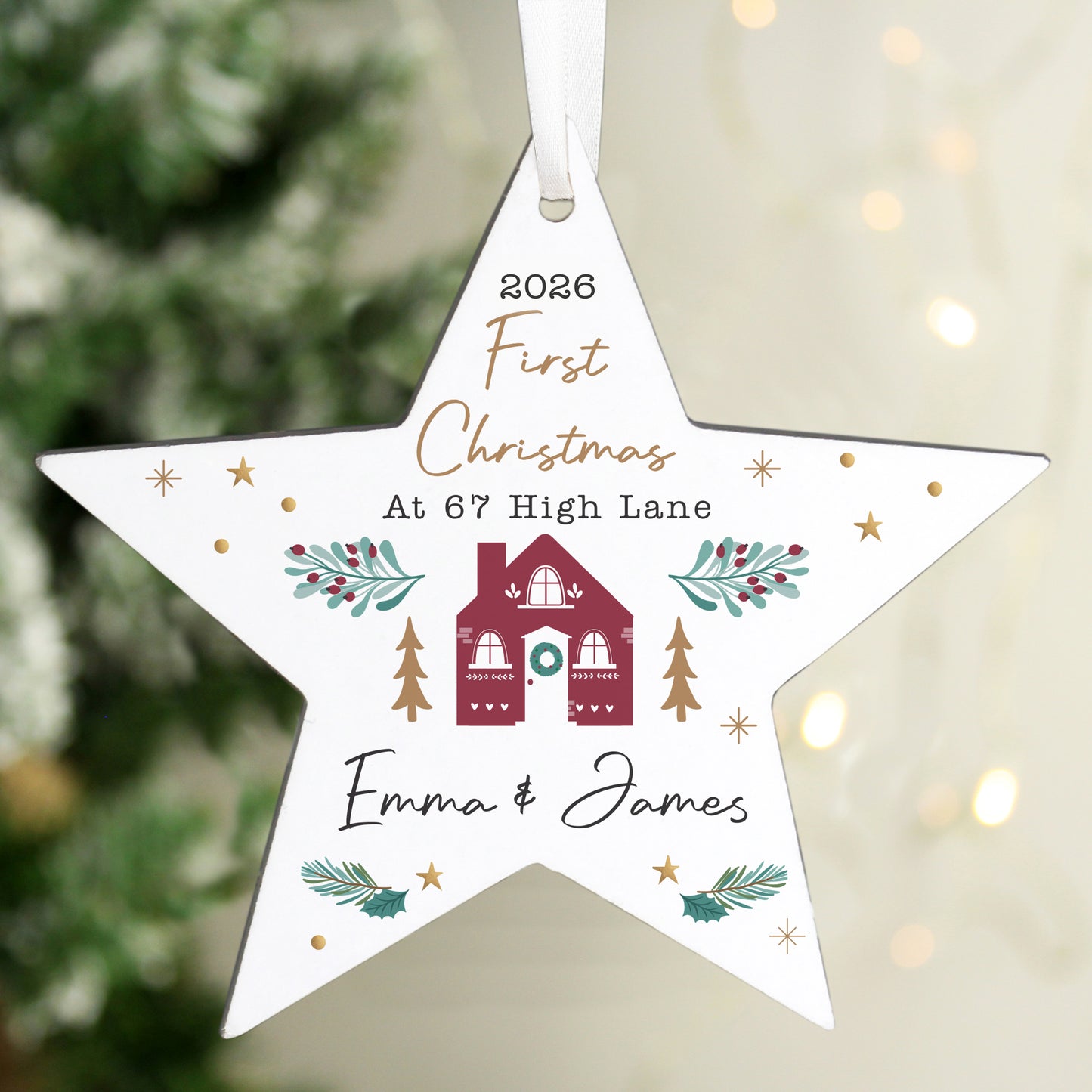 Personalised Home For Christmas Wooden Star Ornament – New Home Christmas Gift