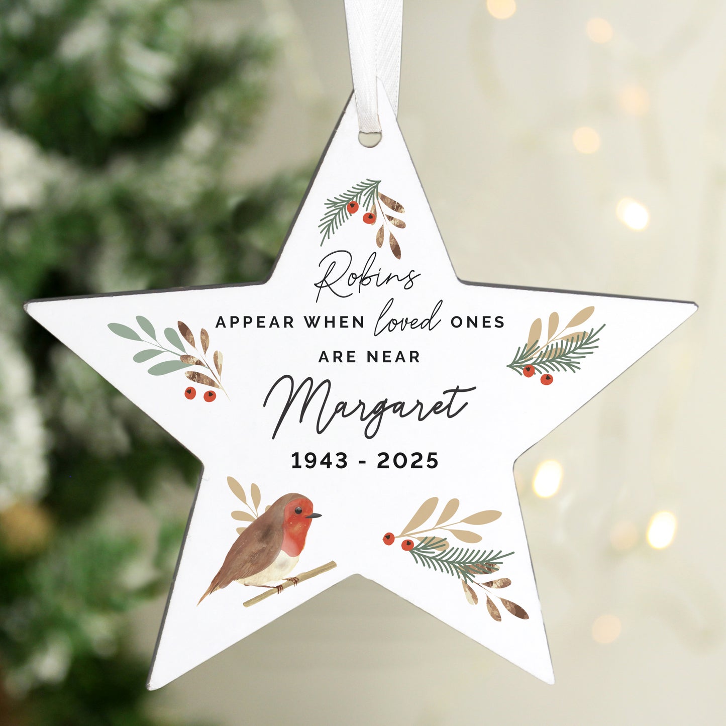 Personalised Robin Memorial Christmas Star Ornament – Bereavement Christmas Gift - image 2