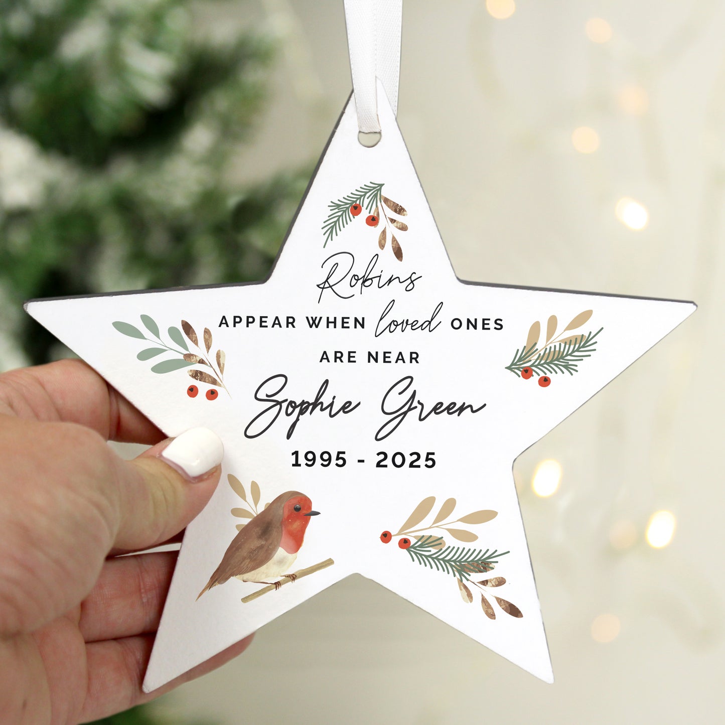 Personalised Robin Memorial Christmas Star Ornament – Bereavement Christmas Gift - image 3