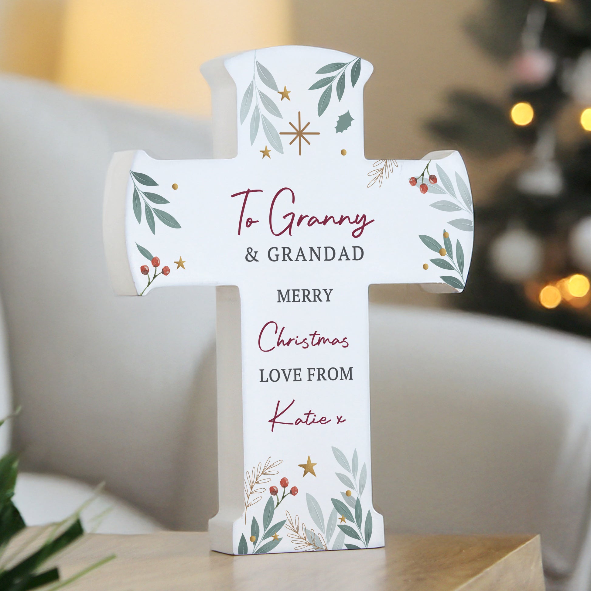 Personalised Christmas Wooden Cross Ornament – Christmas Keepsake Gift
