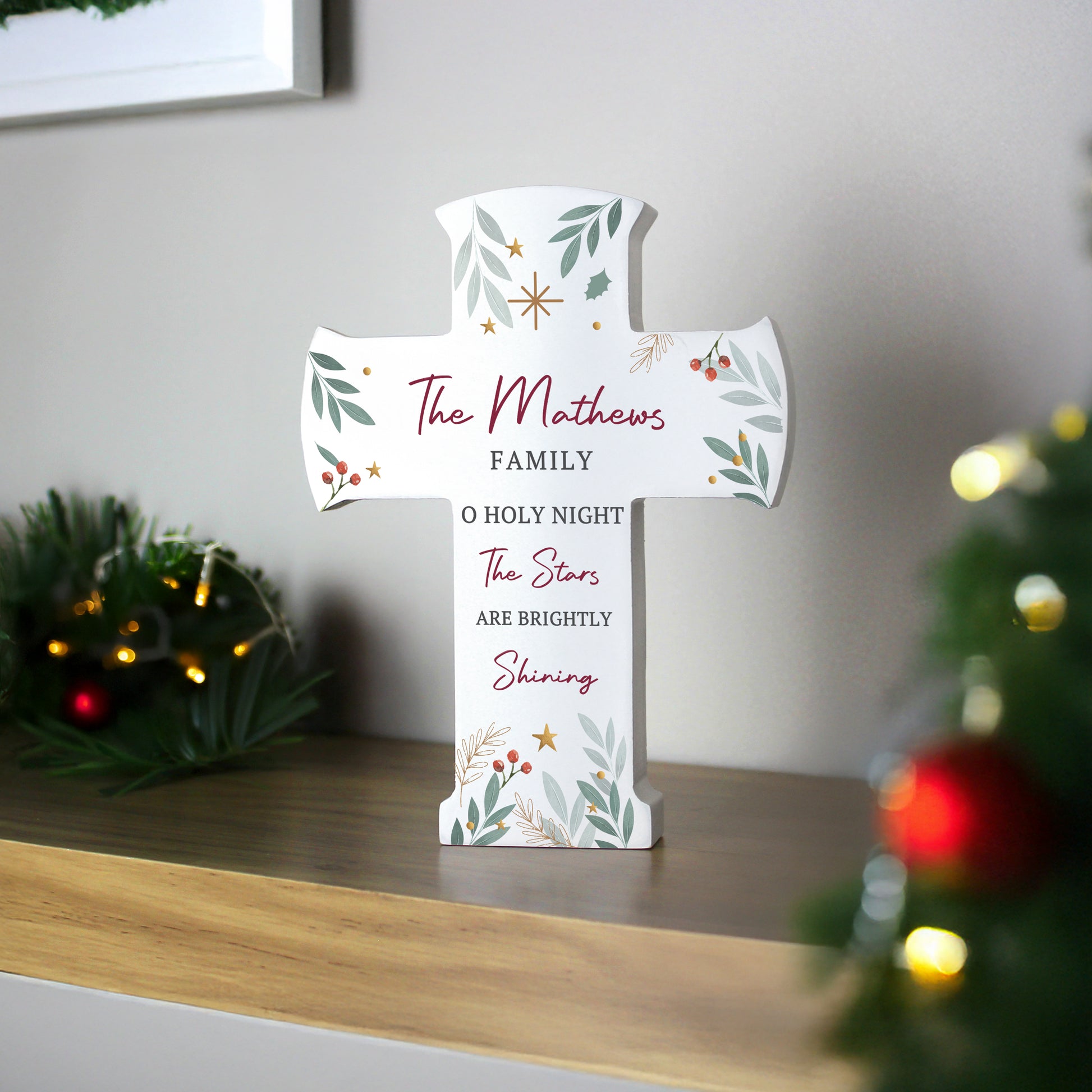 Personalised Christmas Wooden Cross Ornament – Christmas Keepsake Gift - image 3